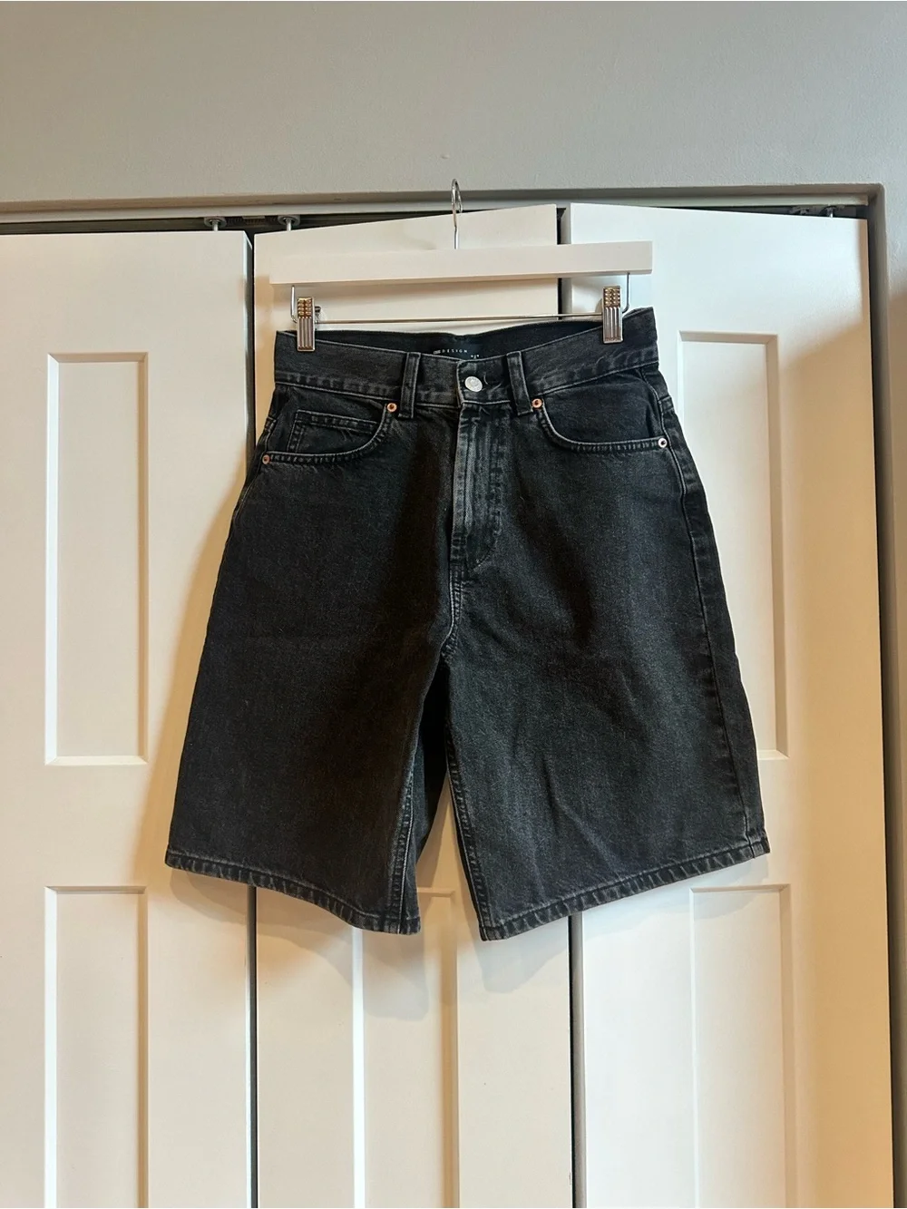 ASOS Black High-Rise Denim Bermuda Shorts